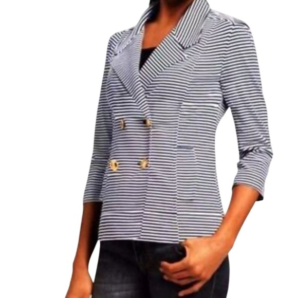 Cabi Striped Blazer Gold‎ Button Double Breasted 3/4 Sleeve Jacket Size XS - Picture 1 of 16